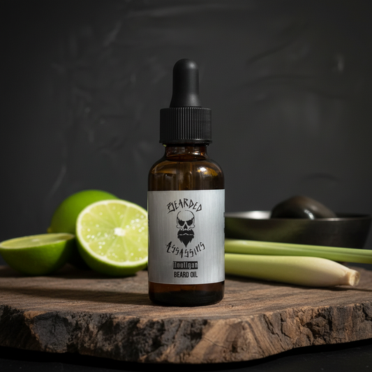 HOOLIGAN Premium Beard Oil in masculine setting
